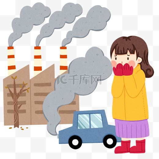 防雾霾人物和汽车插画图片