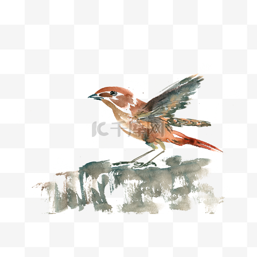 振翅欲飞的鸟水彩画PNG免抠素材图片