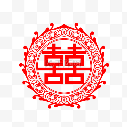 红色喜庆大喜字古典花纹中国风剪纸图片