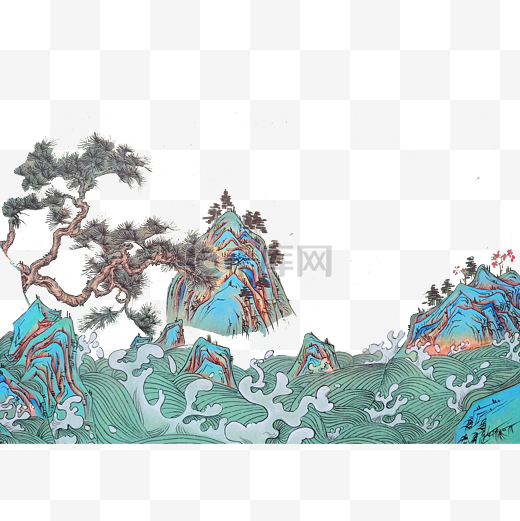 山水水墨国画线条风景PNG图片