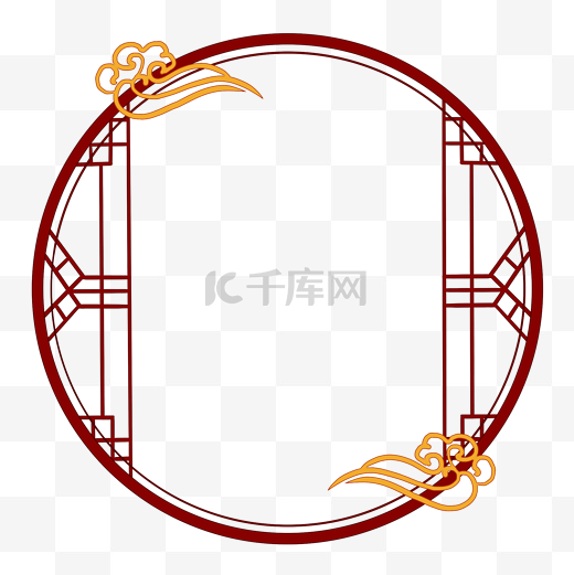 古典中国风祥云圆形窗户边框分层免抠图片