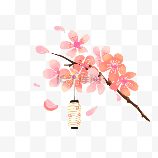 樱花粉色装饰灯笼春天PNG图片