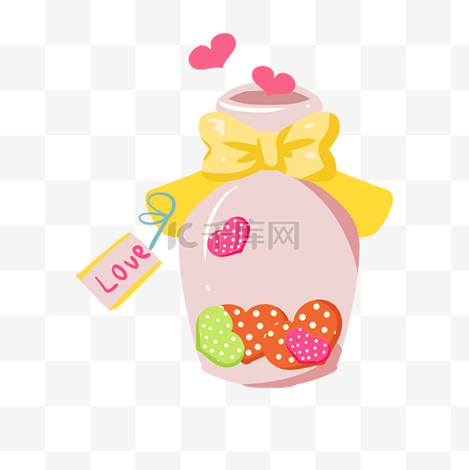 浪漫情人节粉色糖果小瓶子手绘插画图片