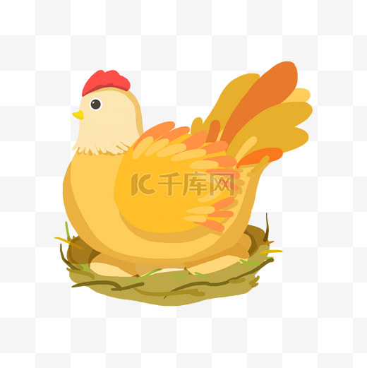 黄色的母鸡手绘插画图片