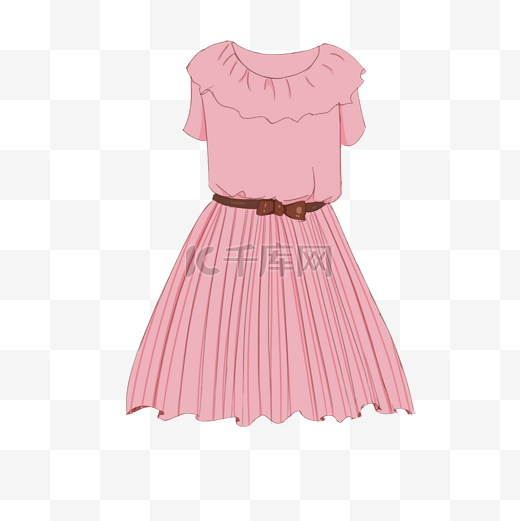 粉色半身连衣裙简约手绘装饰图案素材图片