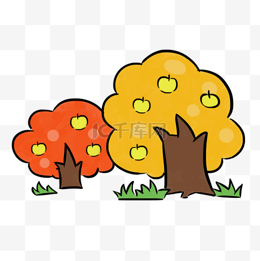 秋季主题果树手绘插画图片