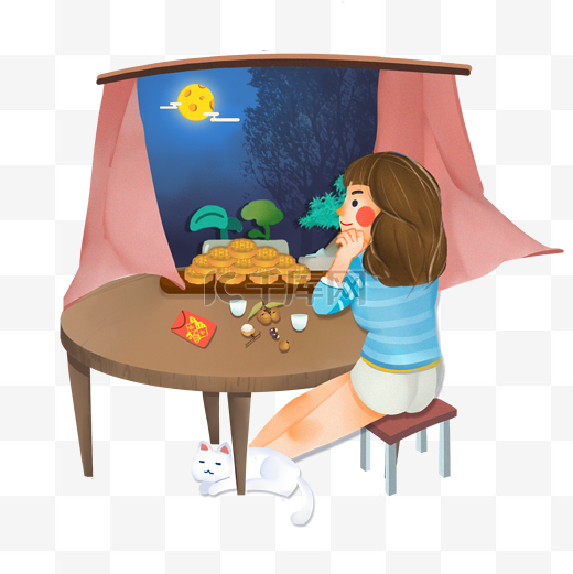 小女孩在吃月饼免抠图图片