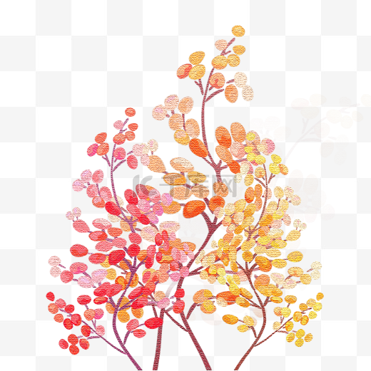 手绘噪点插画风格水彩植物水果树叶图片