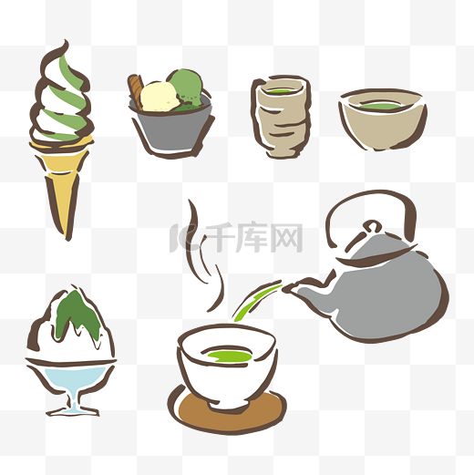 抹茶绿茶系列下午茶矢量图图片