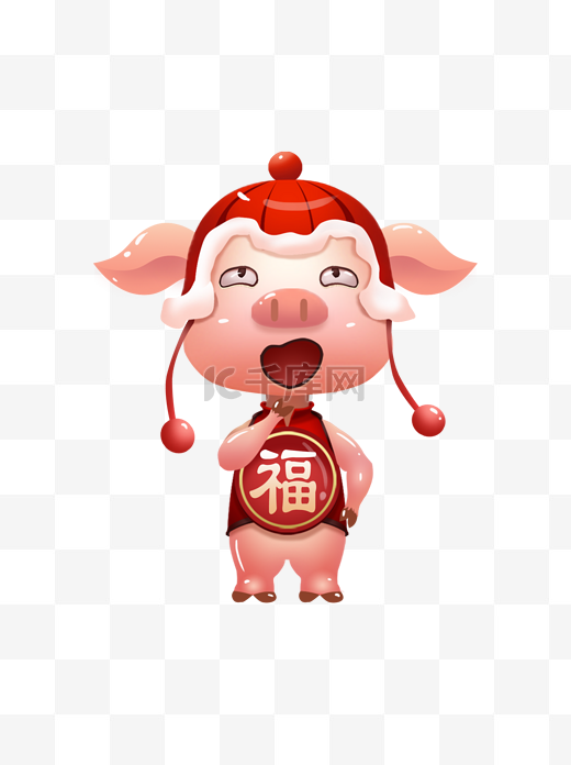 2019猪年新年3D风卡通祝福猪图片
