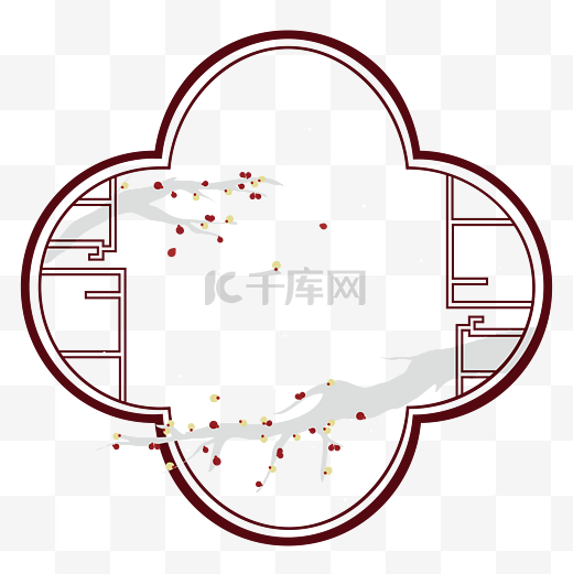 矢量窗户花边边框红梅枝头立图片