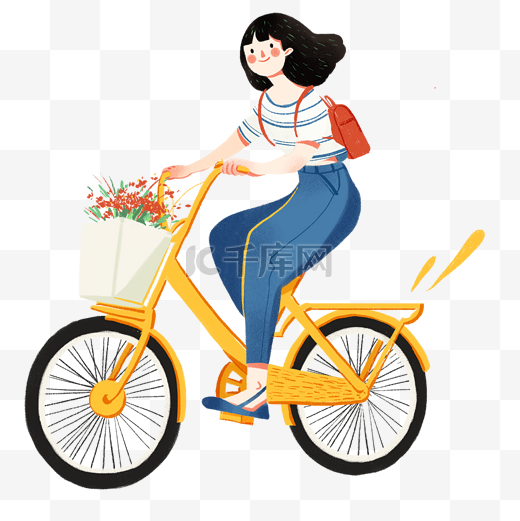 一个骑着自行车的女孩图片
