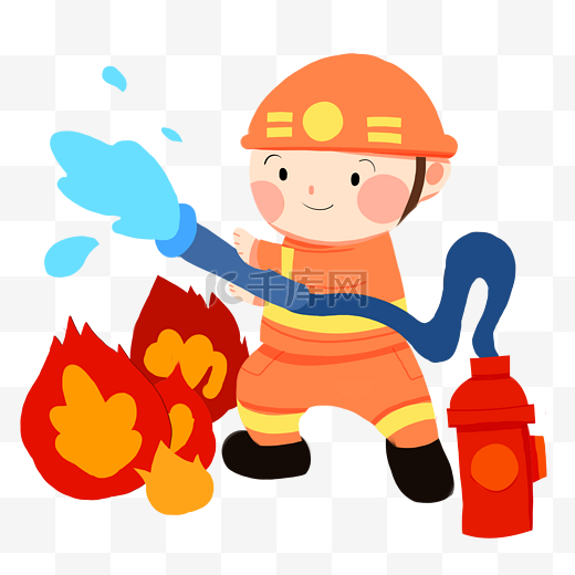 手绘消防安全消防员灭火插画图片