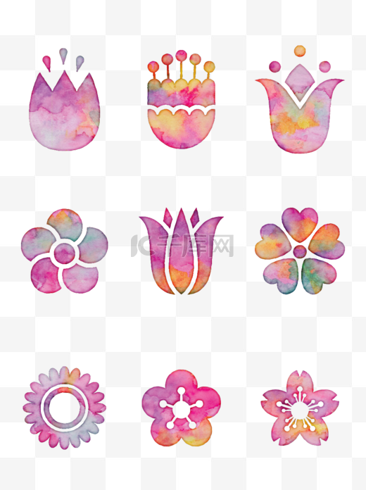 9款手绘彩色水粉艺术花朵图片