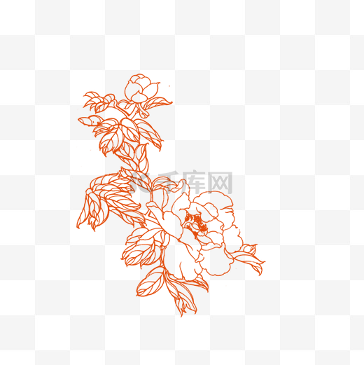 橙色杜鹃花中国风手绘png图片