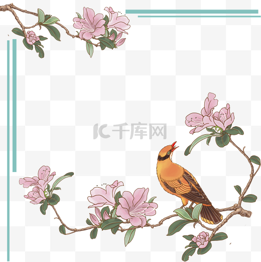 边框中国风花鸟植物壁画装饰图片