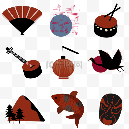 传统节日中国风红与黑装饰元素PNG图片图片