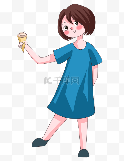 手绘卡通吃冰激凌的女孩图片