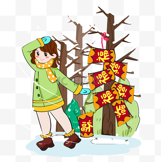 传统节气小寒下雪手绘插画图片