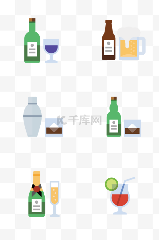 各种美味的酒相关图标图片