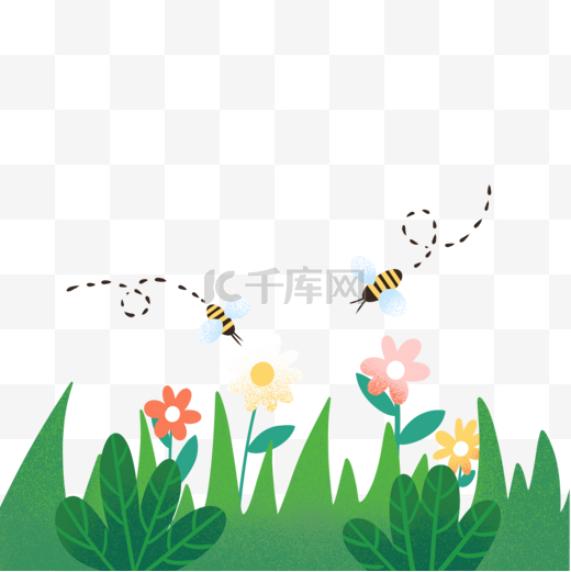 可爱棕色小蜜蜂和花丛图片