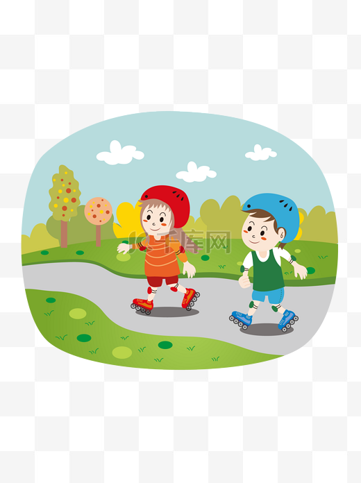 卡通可爱儿童滑旱冰户外运动健身体育元素图片