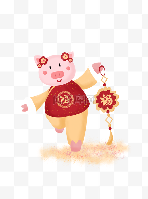2019猪年春节新年喜庆手绘春生肖猪图片