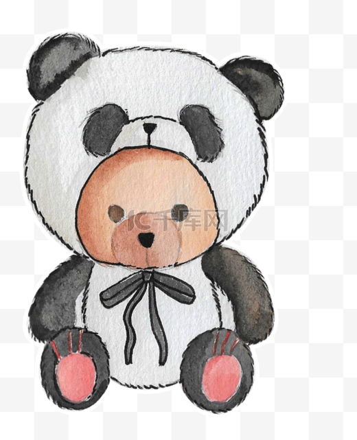 手绘水彩泰迪熊加熊猫玩可爱图片