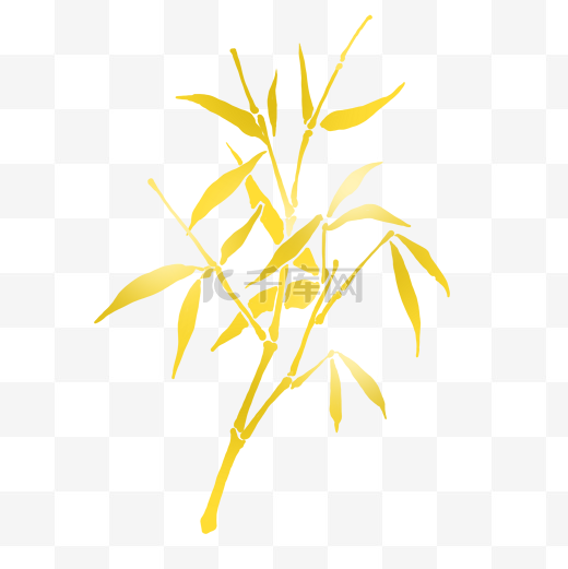 一根唯美的金黄色竹子带竹叶矢量图片
