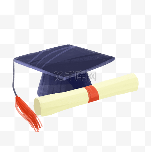 毕业季卡通学士帽和毕业证书PNG免抠素材图片