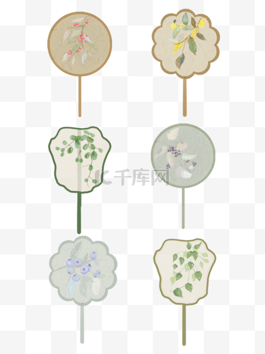 中国风扇子古风文艺复古花纹植物手绘可商用图片