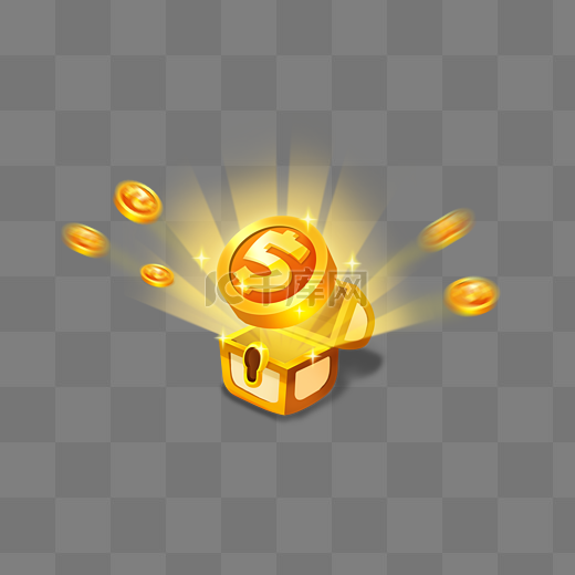 宝藏金色Q版游戏道具质感金币宝箱GUI图片
