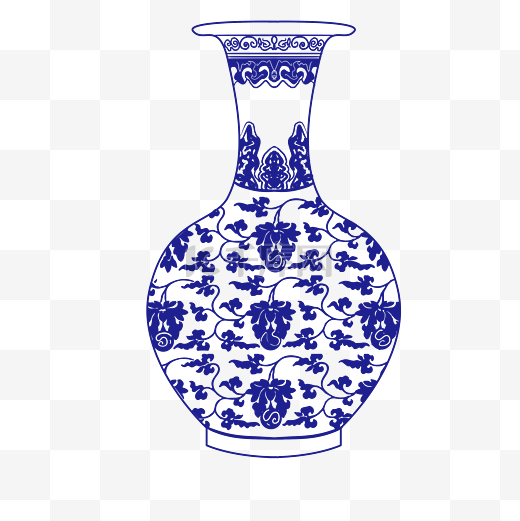 蓝色古风青花瓷花瓶图片