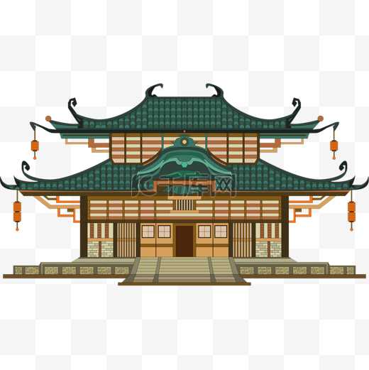 日本传统寺庙建筑2d插画图片