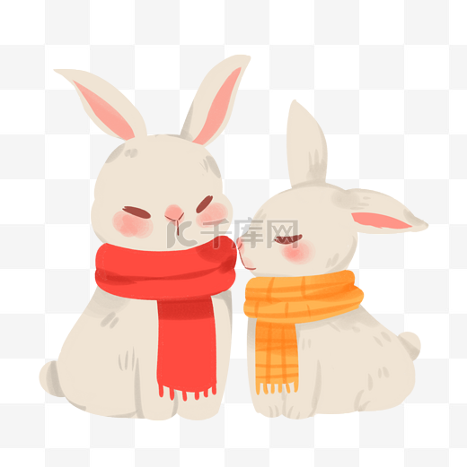两只戴着围巾的小白兔图片