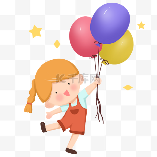 儿童节暖色系女生拿着气球图片