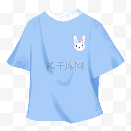 夏日蓝色兔兔可爱印花短袖图片