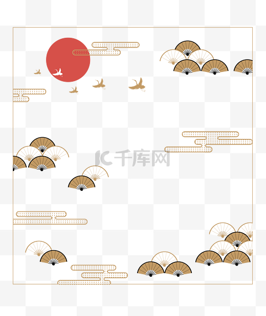 日式和风扇子装饰边框图片