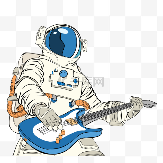 宇航员插画波普恶搞弹吉他插画元素图片