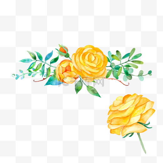 水彩风手绘黄色蔷薇花朵矢量图图片