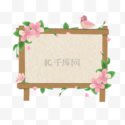 樱花春天边框木牌木板图片