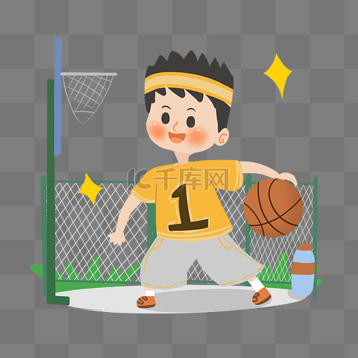 卡通男生打篮球PNG素材图片