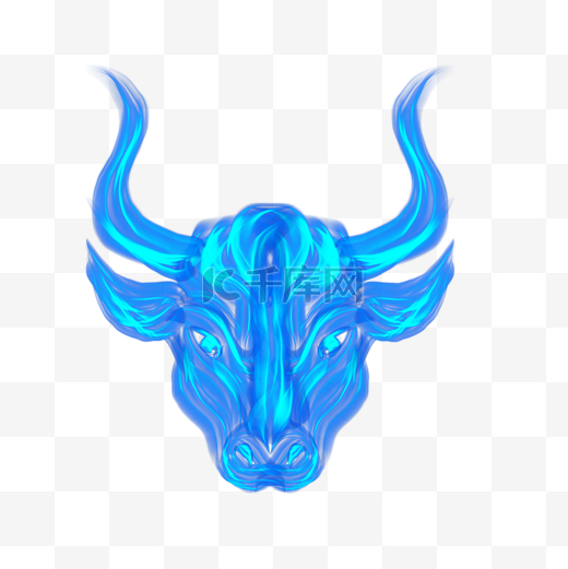 蓝色火焰动物牛头图片