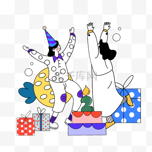 手绘生日蛋糕礼物盒插画图片