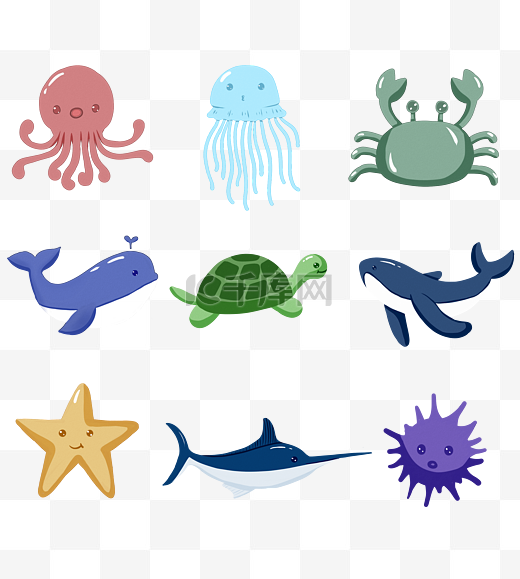 手绘海洋动物贴纸图片