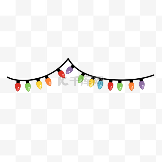 红橙黄绿篮紫弯曲单黑线手绘圣诞彩灯图片