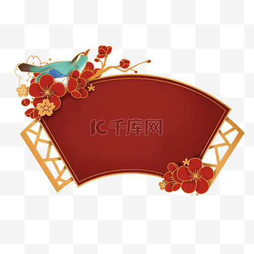 春节红色喜鹊梅花立体边框图片