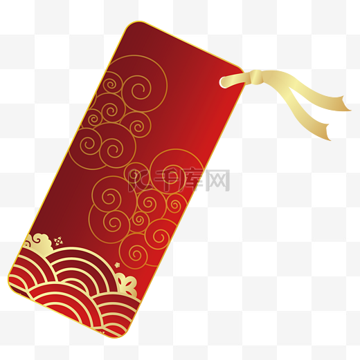 标题:中式红金祥云装饰书签素材图片