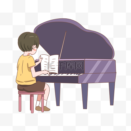 弹钢琴的小男孩插画图片
