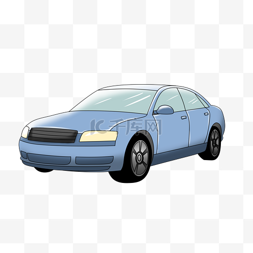 蓝色小轿车汽车插图图片